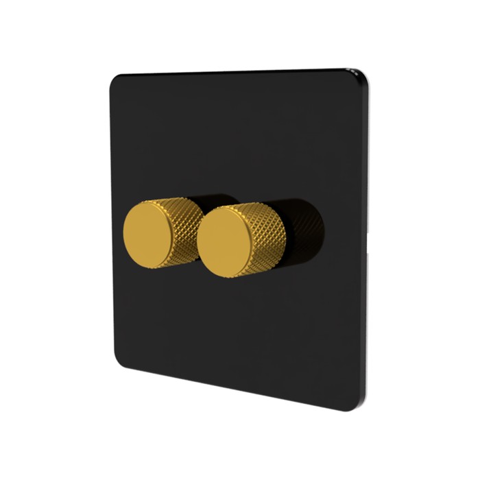 Samotech 2-way rotary dimmer switch, black plate, gold knob, 2-gang