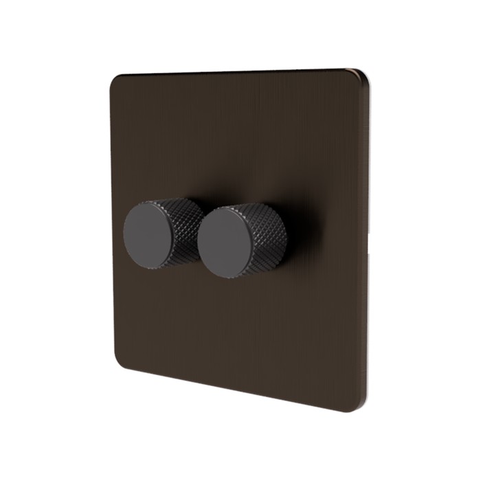Samotech 2-way rotary dimmer switch, antique brass plate, grey knob, 2-gang