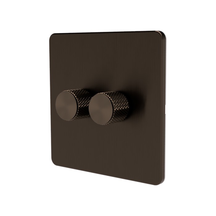 Samotech 2-way rotary dimmer switch, antique brass plate, antique brass knob, 2-gang