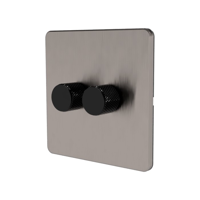 Samotech 2-way rotary dimmer switch, chrome plate, black knob, 2-gang